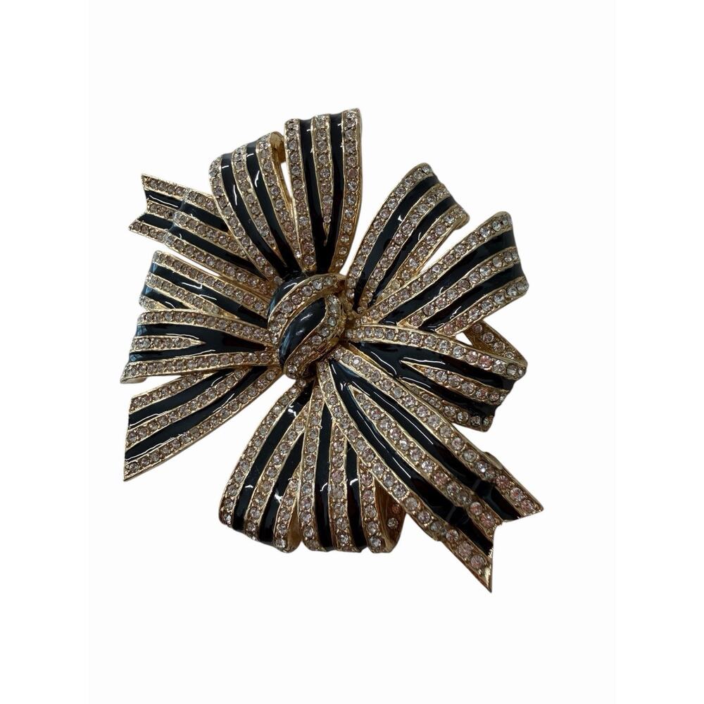 Vintage ciner Black Enamel Rhinestone Brooch